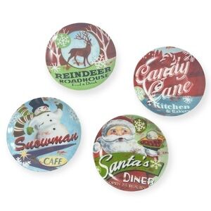 Prima Design Set of 4 Holiday Plates 6” Santa Snowman Reindeer Christmas Decor
